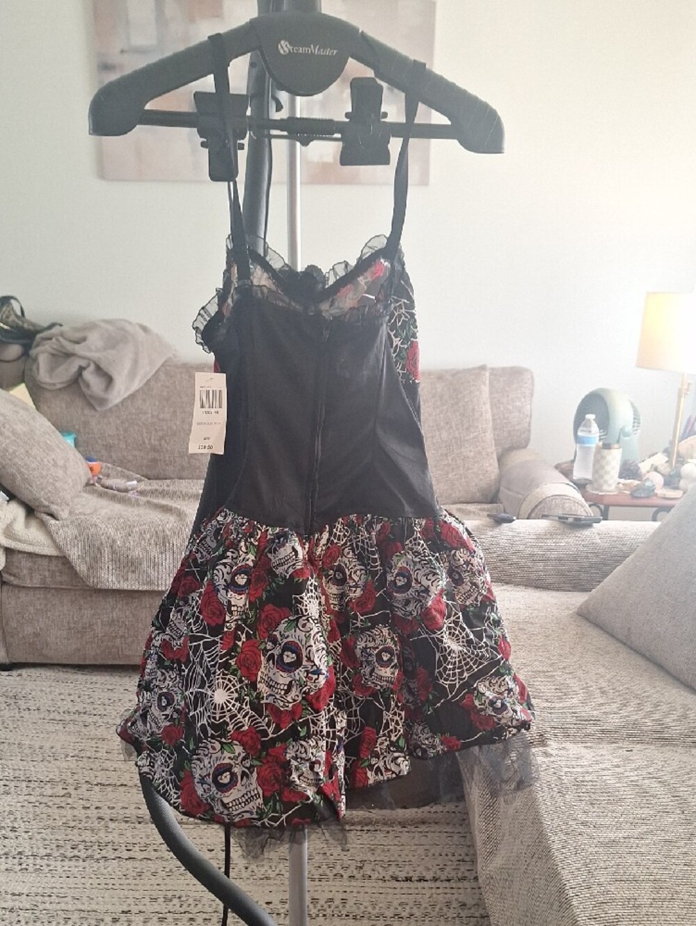 Lip Service Black and Red Rose Skull Fit-and-Flare Dress for Girls - Picture 2 of 4